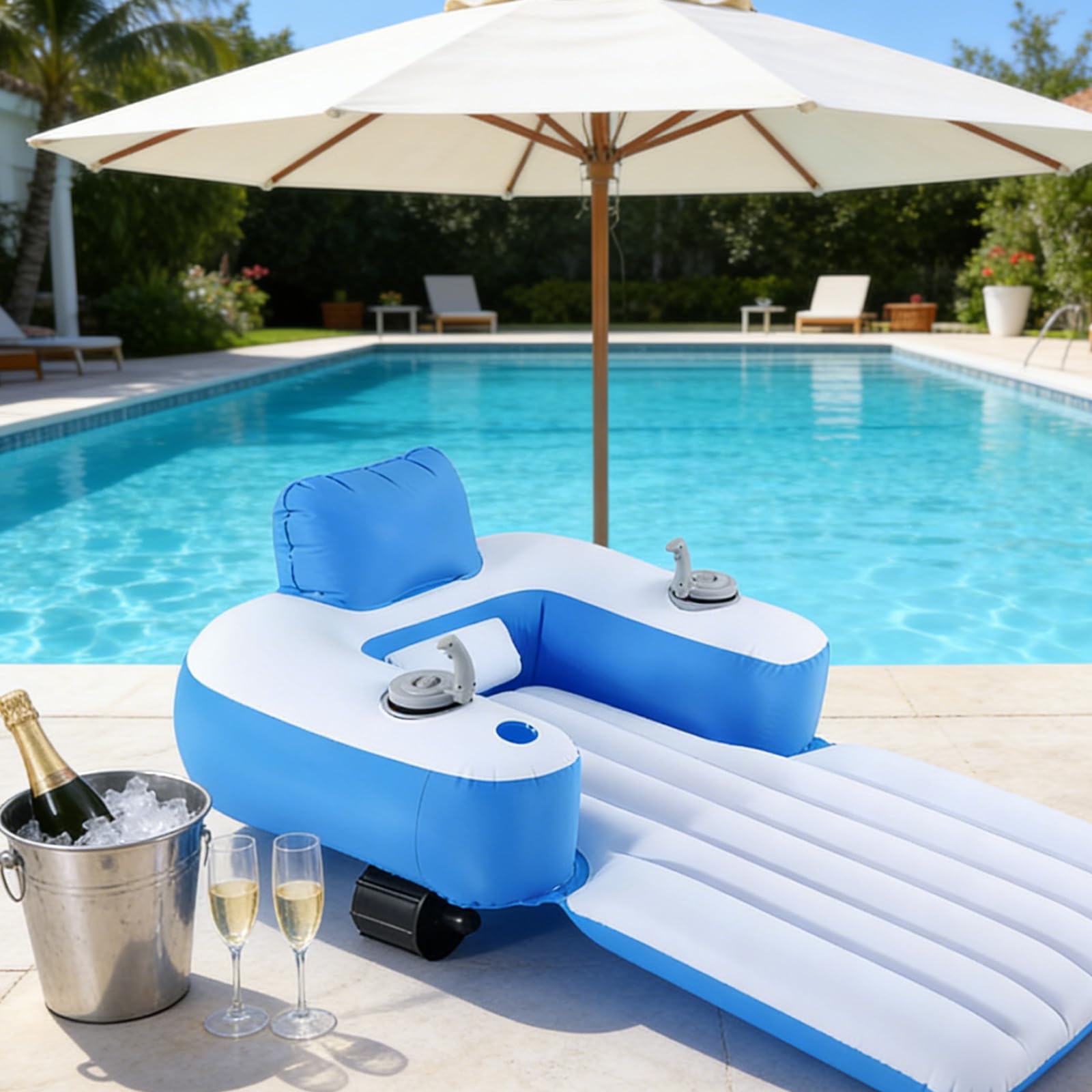 Powered Pool Float, aufblasbarer Loungesessel zum Sonnenbaden, Schwimmen, See & Strand Entspannung