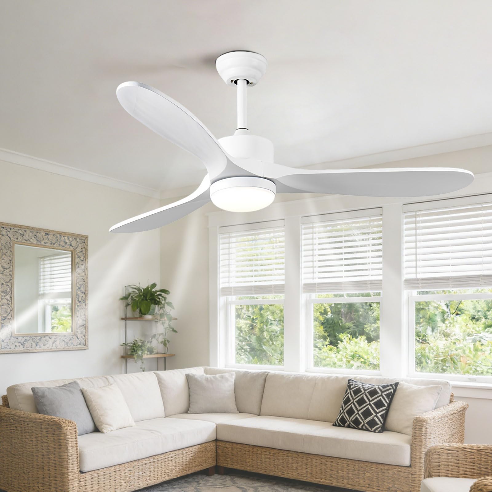 SXDMOUBK Wood 52in Ceiling Fan with Light Modern Smart Remote/APP/Voice Control, 6 Speeds Quiet White Fans Dimmable LED for Bedroom Dining Room Living