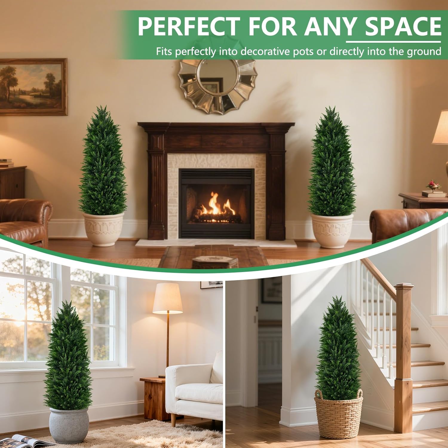 Yangrass 2Pack Artificial Topiary Cedar Trees, 4FT Artificial Cedar Pine Tree Potted UV Rated Plant Fake Plants Tall Artificial Plants Shrubs for Indoors Outdoors