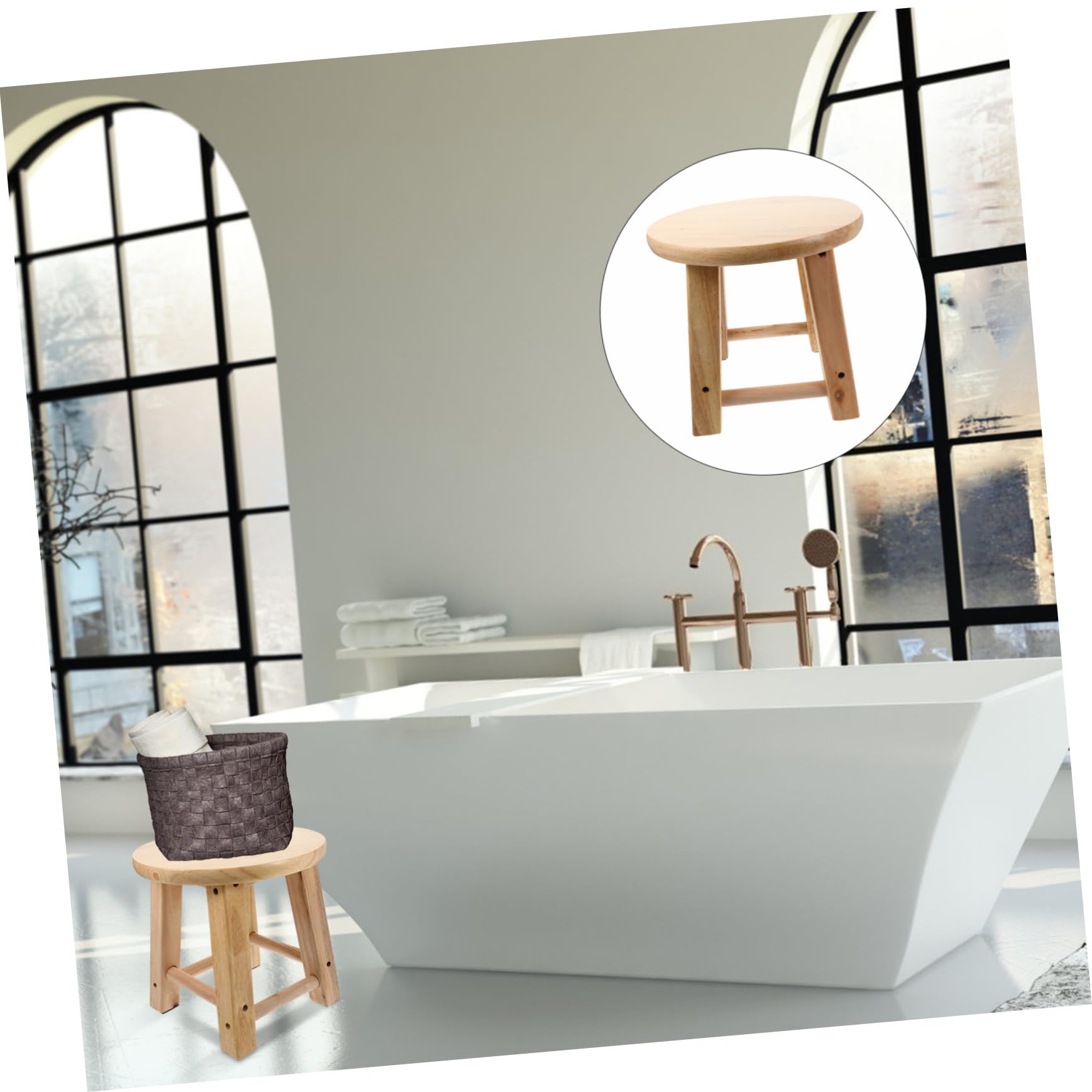 Mini sgabello rotondo in legno massello, per bagno e uso domestico, versatile poggiapiedi perfetto per cambiare scarpe e servizi igienici, design elegante