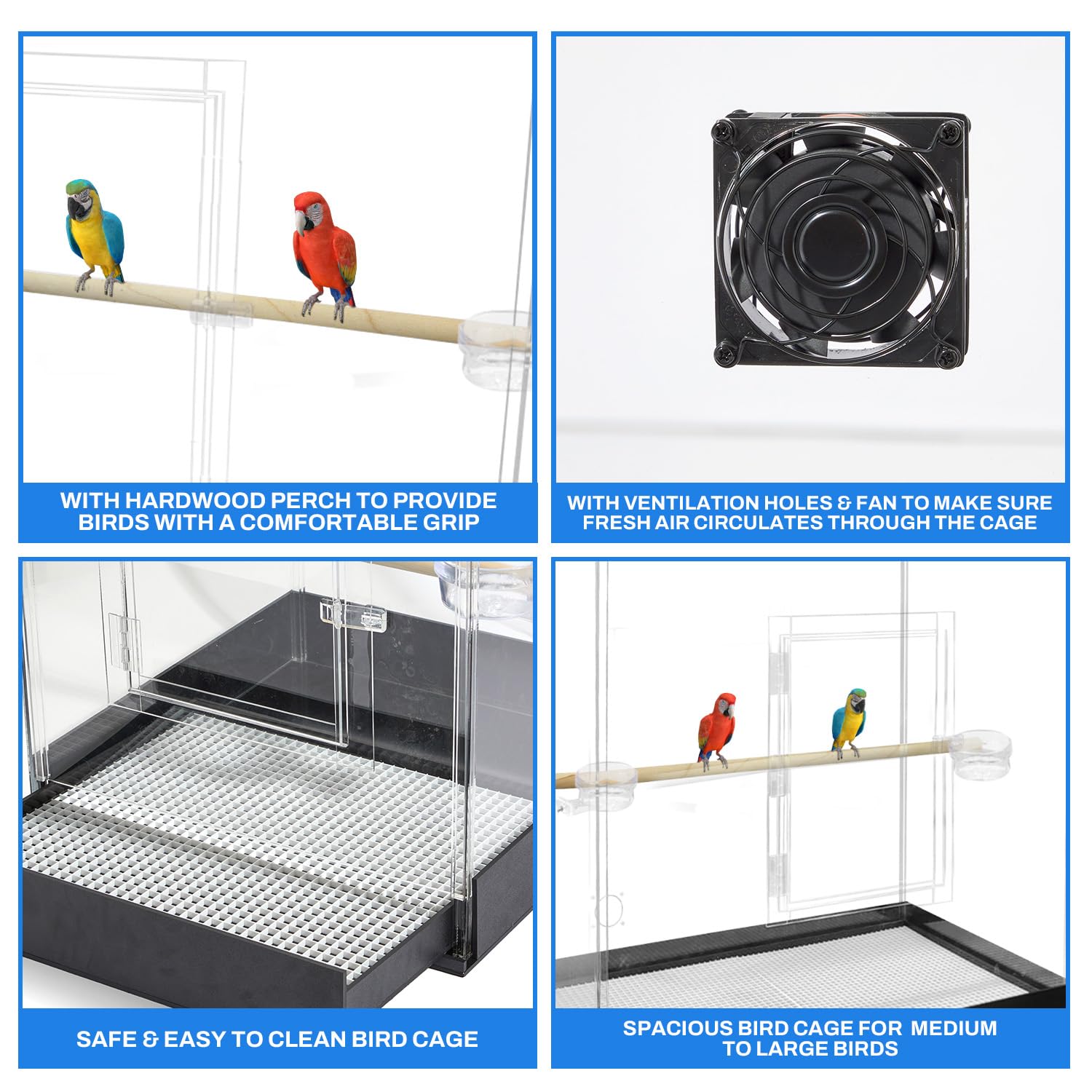 PENNZONI Large Bird Cage for Macaws - Large Parrot Cage Crystal Clear Acrylic Bird Cage No Base product thumbnail 5