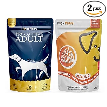 Posh Puppy Adult Dog Food Sample Pack 1 All Natural Dry Dog Food and 1 Pro-Adult Grain Free (Both 400 Grams)