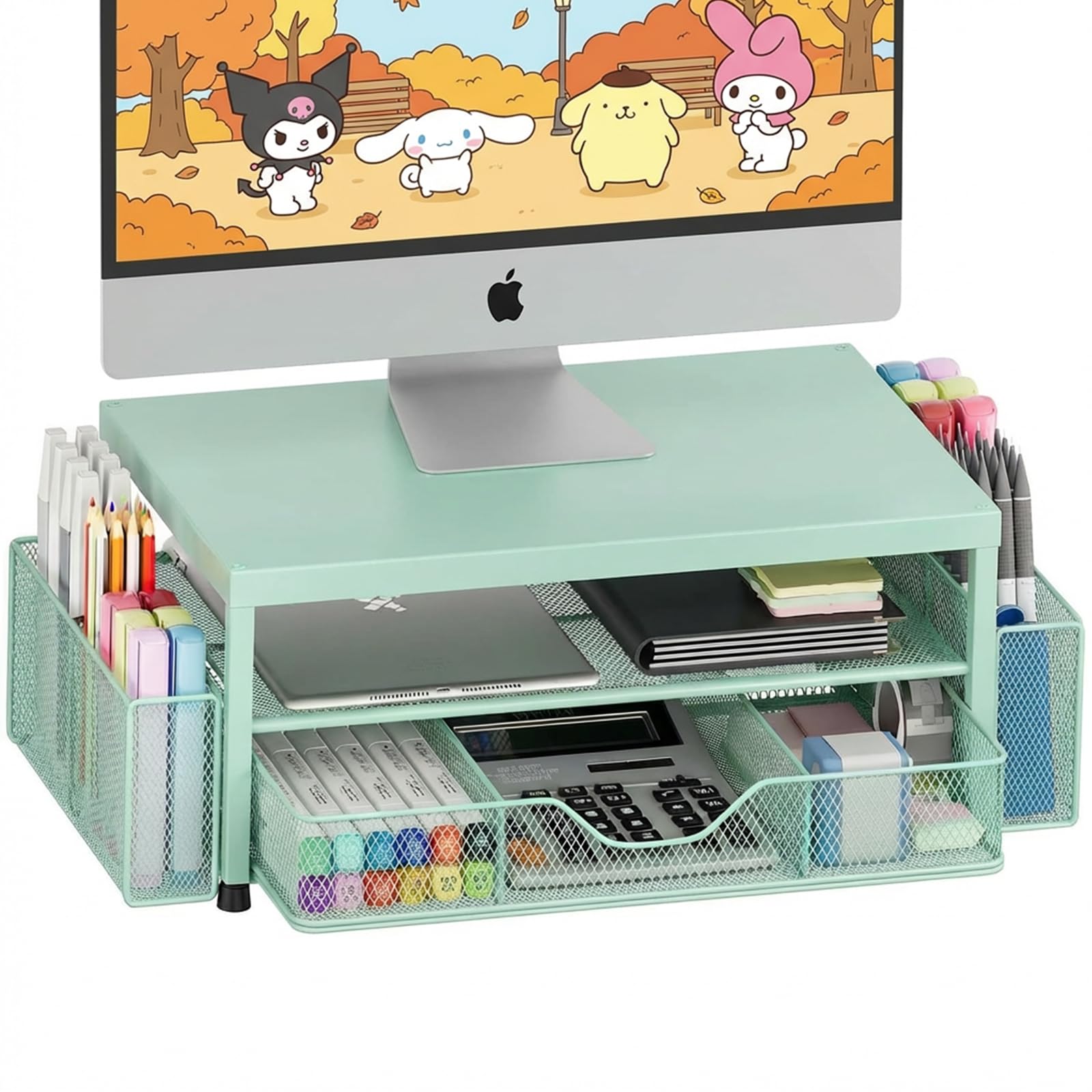Leketree Green 2 Tier Monitor Stand, Computer Monitor Riser, Office Desk Accessories, Desk Organizer Desk Shelf Printer Stand,