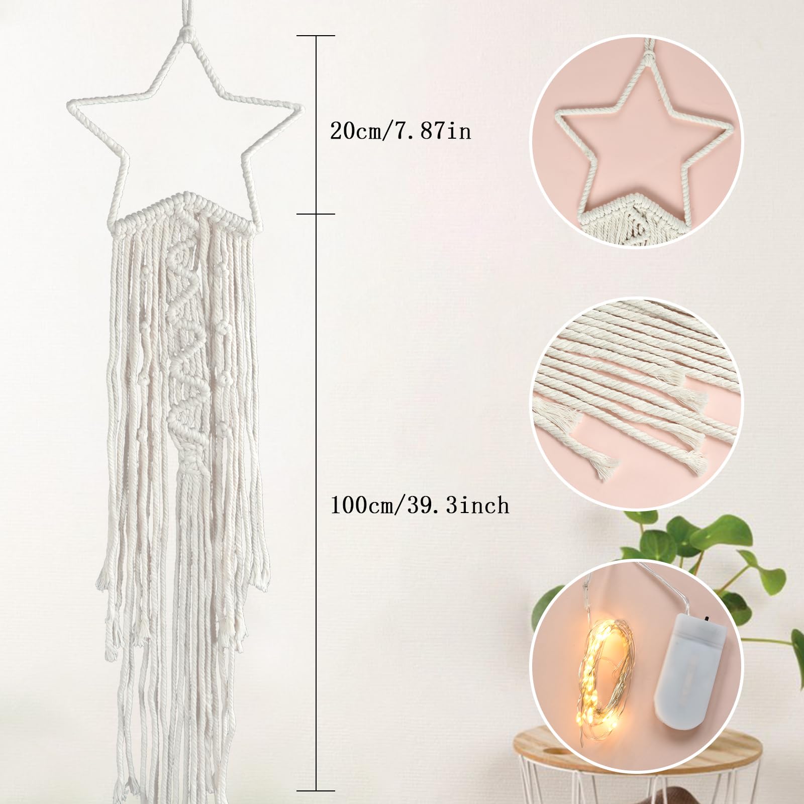 2 Acchiappasogni In Macramè Con Luci LED - Fatti A Mano, Bohémien Con Piume, Per Camera Da Letto, Matrimoni, Regalo