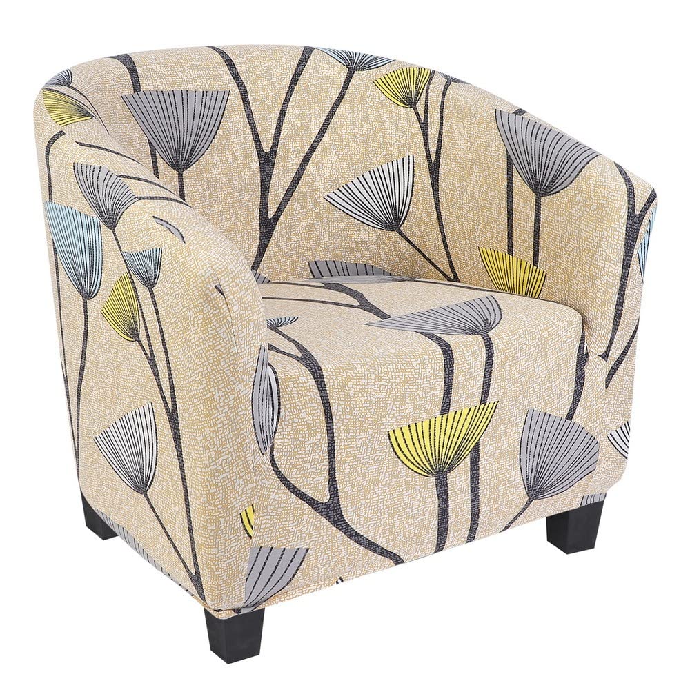SearchI Club Chair Slipcover Stretch Barrel Chair Covers Printed Tub Chair Slipcovers Spandex Armchair Sofa Cover Removable Couch Furniture Protector Arm Chair Cover for Living Room (Dandelion)