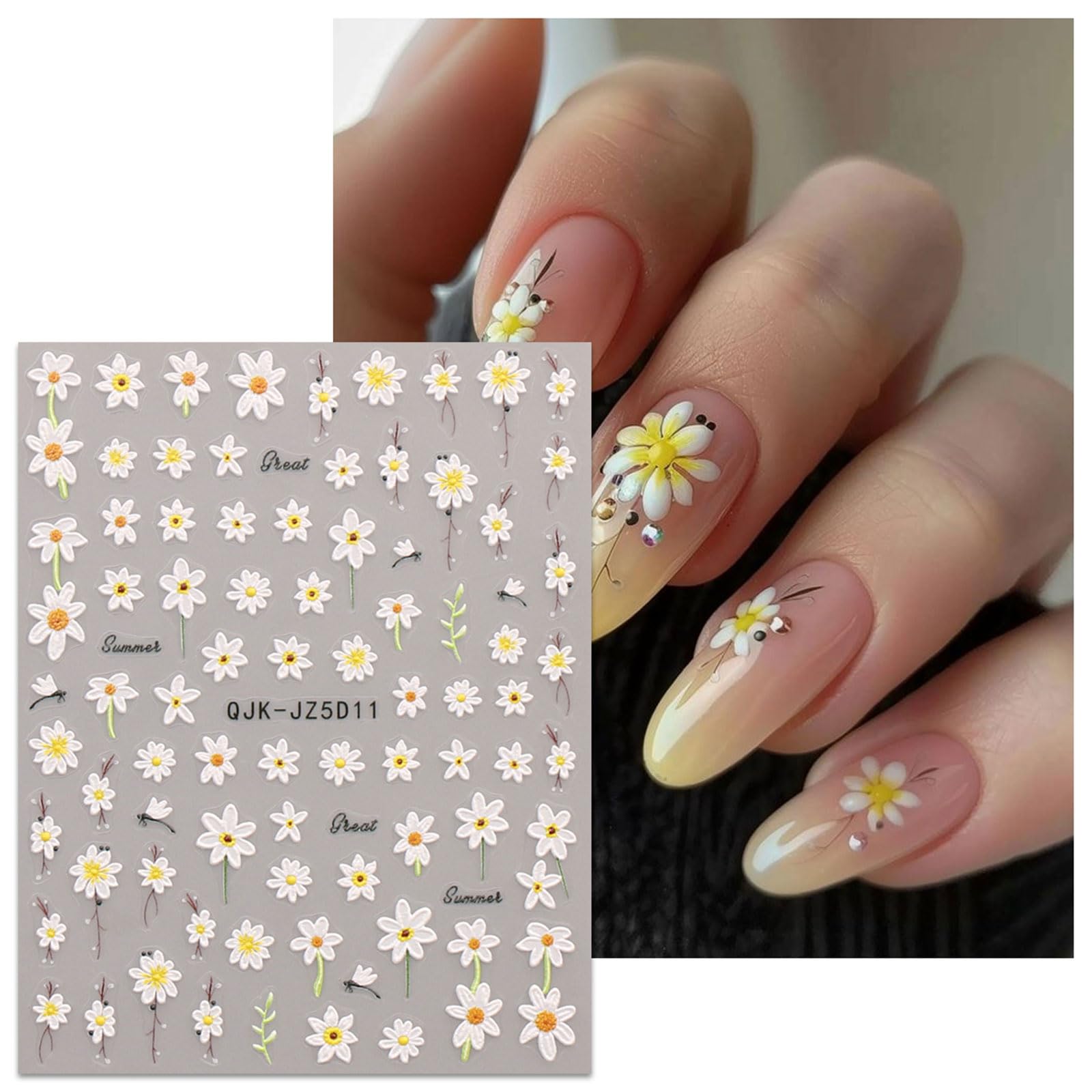 JMEOWIO 3D Nagelsticker Blumen – 4 Blätter, Selbstklebend, Für DIY-Nageldesigns