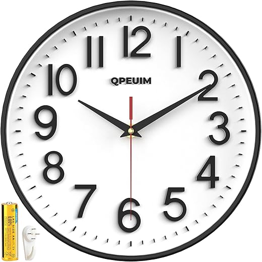 QPEUIM Wall Clock Wall Clocks Silent Non-Ticking Battery Operated Large Easy to Read with Stereoscopic Dial Ultra-Quiet Movement Quartz for Office Classroom School Home Kitchen