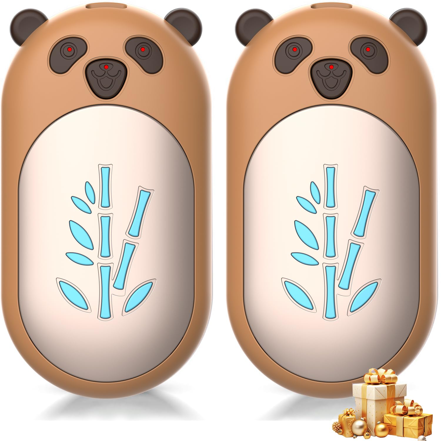 Enituo Hand Warmers Rechargeable 2 Pack, 3 Levels Heating 6000mAh Portable Electric Handwarmers, Cute Panda Pocket Heater Xmas Warm Gifts for Golf Hunting Hiking Camping Outdoor Activities - Brown