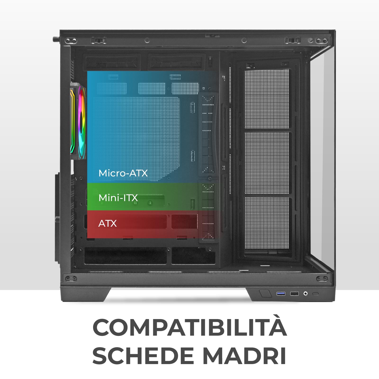 Noua Vision ZK900 | Obudowa PC do gier ATX Mid Tower | Wentylator PWM ARGB | Obudowa z dwoma komorami | Obsługa chłodzenia cieczą 360 mm | Kompatybilny z Back-Connect MB, czarny