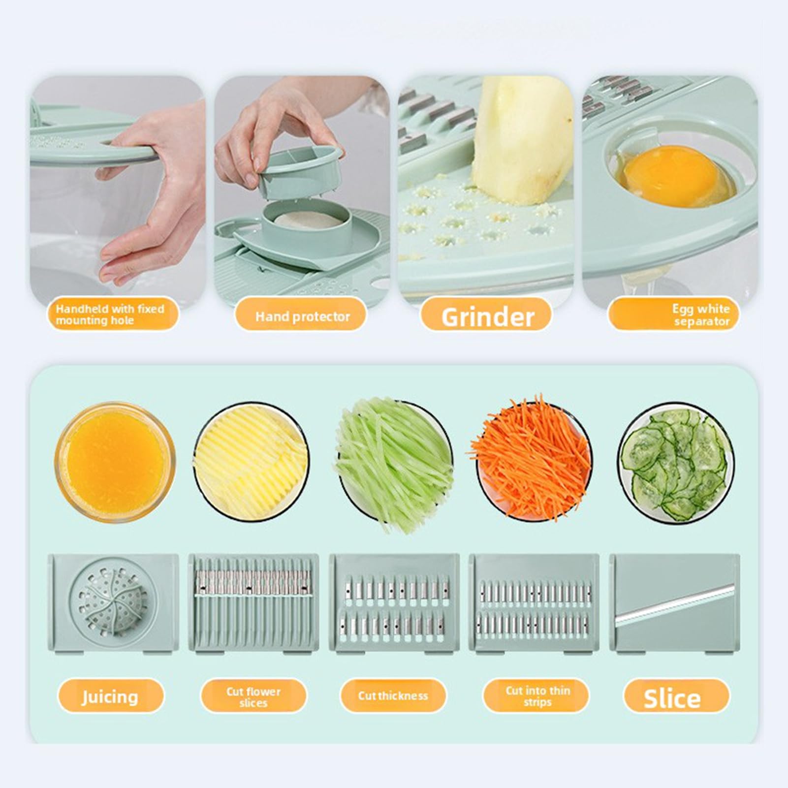 Cocoarm Ensalada Spinner ABS PP Acero Inoxidable Secador de Lechuga Lavadora de Verduras con 5 Cuchillas Ensaladora Manual de 5,3 Cuartos para Preparación de Ensaladas de Cocina Casera (GREEN)