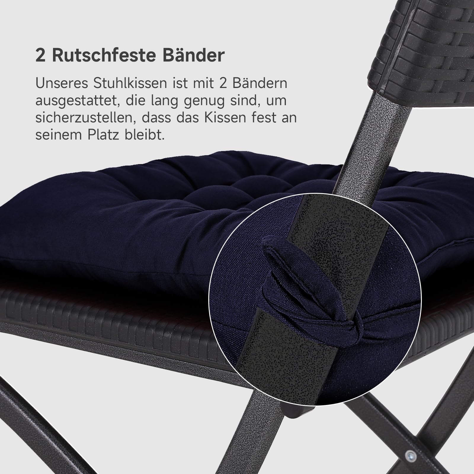 4er Set Stuhlkissen mit Bändern, Bequemes Sitzkissen 40x40 cm Stuhlauflage für Bürostuhl, Gartenstuhl, Balkonstuhl, Sitzpolster Indoor & Outdoor für Esszimmer, Wohnzimmer, Studierzimmer Blau