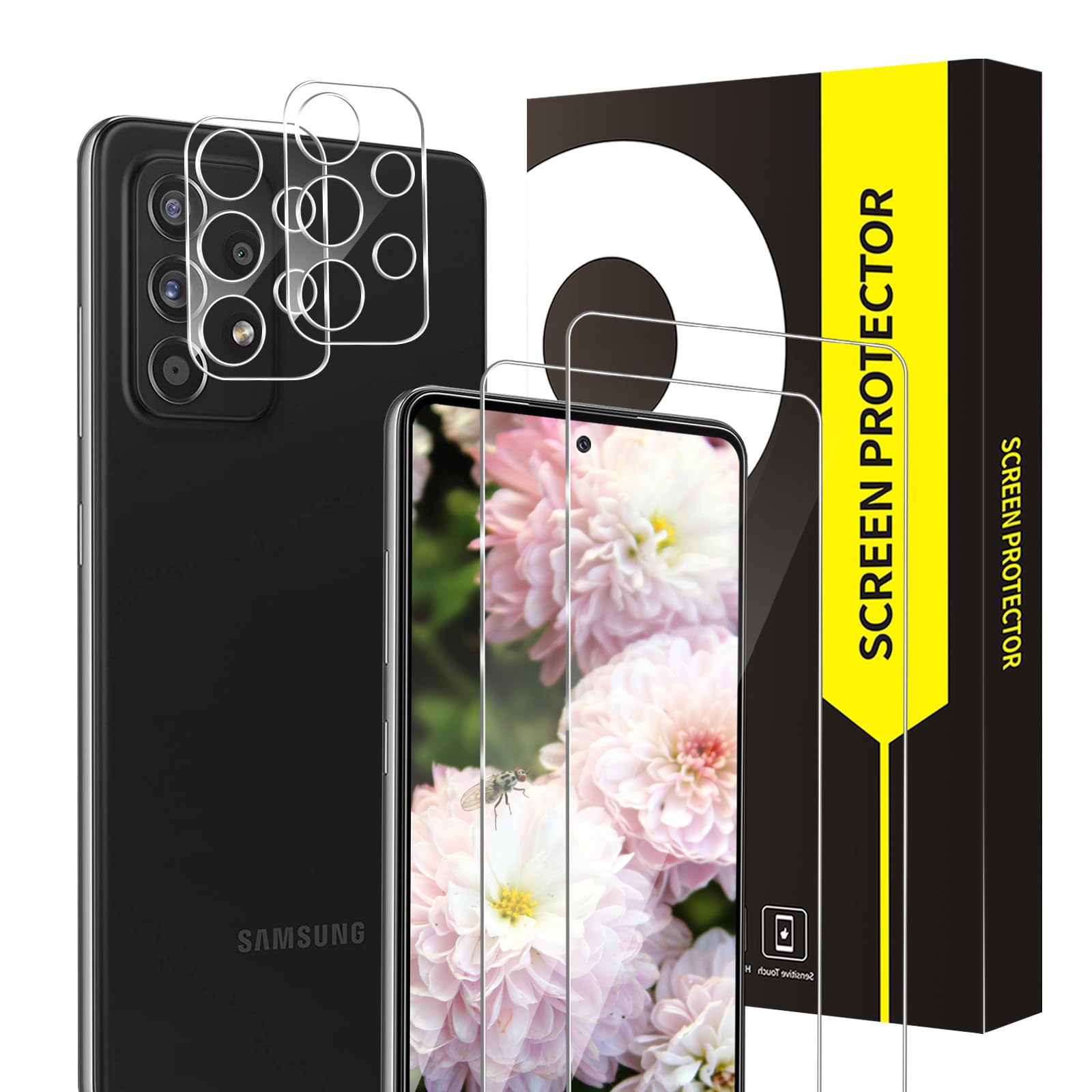 Cable Leader Schutzfolie für Panzerglas für Samsung Galaxy A53 5G Displayschutz, 2+2 Stück 9H Härte Schutzglas+Kameraschutz, 2,5D runde Kante, Keine Blasen, 0,33mm HD Empfindlichkeit A53 Displayfolie