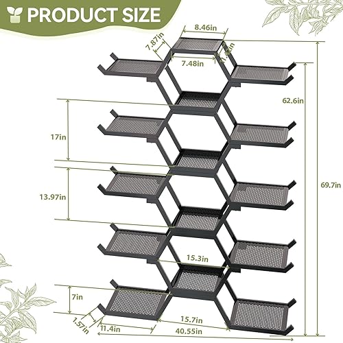 Miniatura 5 de Soporte para plantas al aire libre, 5 niveles, soporte de metal resistente para múltiples macetas de flores, estante impermeable para sala de estar,