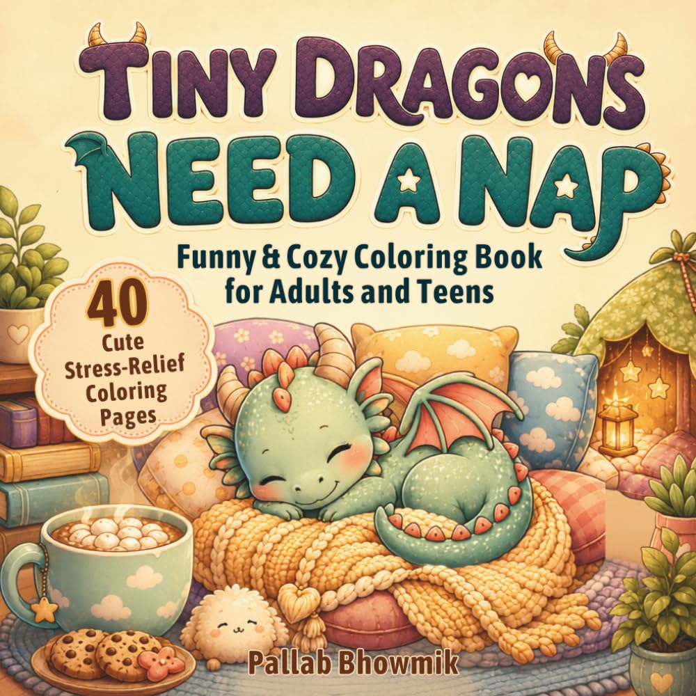 Tiny Dragons Need a Nap: Funny & Cozy Coloring Book for Adults and Teens