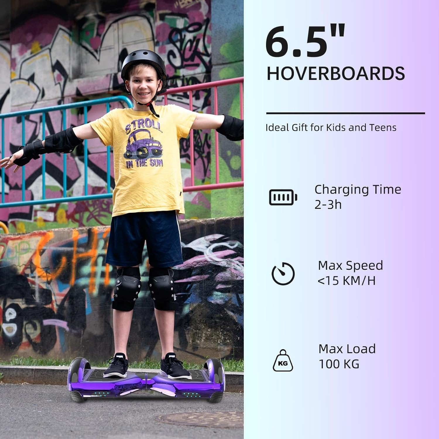 VOUUK Hoberboard 6,5-Zoll-Hoverboard mit Zwei Rädern, Mit Bluetooth-Lautsprecher, Mit LED-Lichtern Geeignet für Kinder und Erwachsene