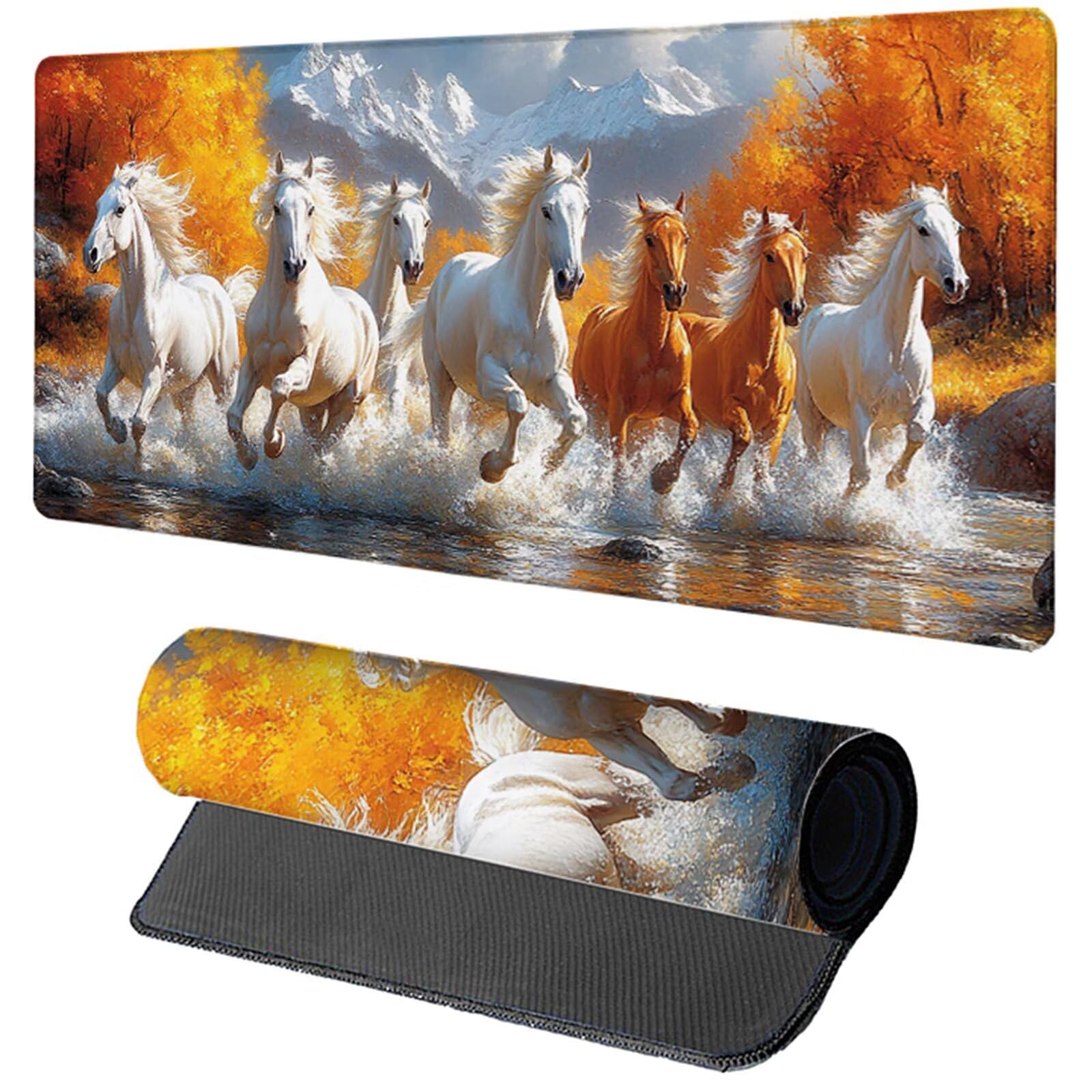 Podkładka pod mysz do gier pomarańczowa XXL 1200 x 600 x 3 mm podkładka pod mysz z koniem, duże biurko ze zszytymi krawędziami do Pad PC akcesoria do gier, akcesoria biurowe