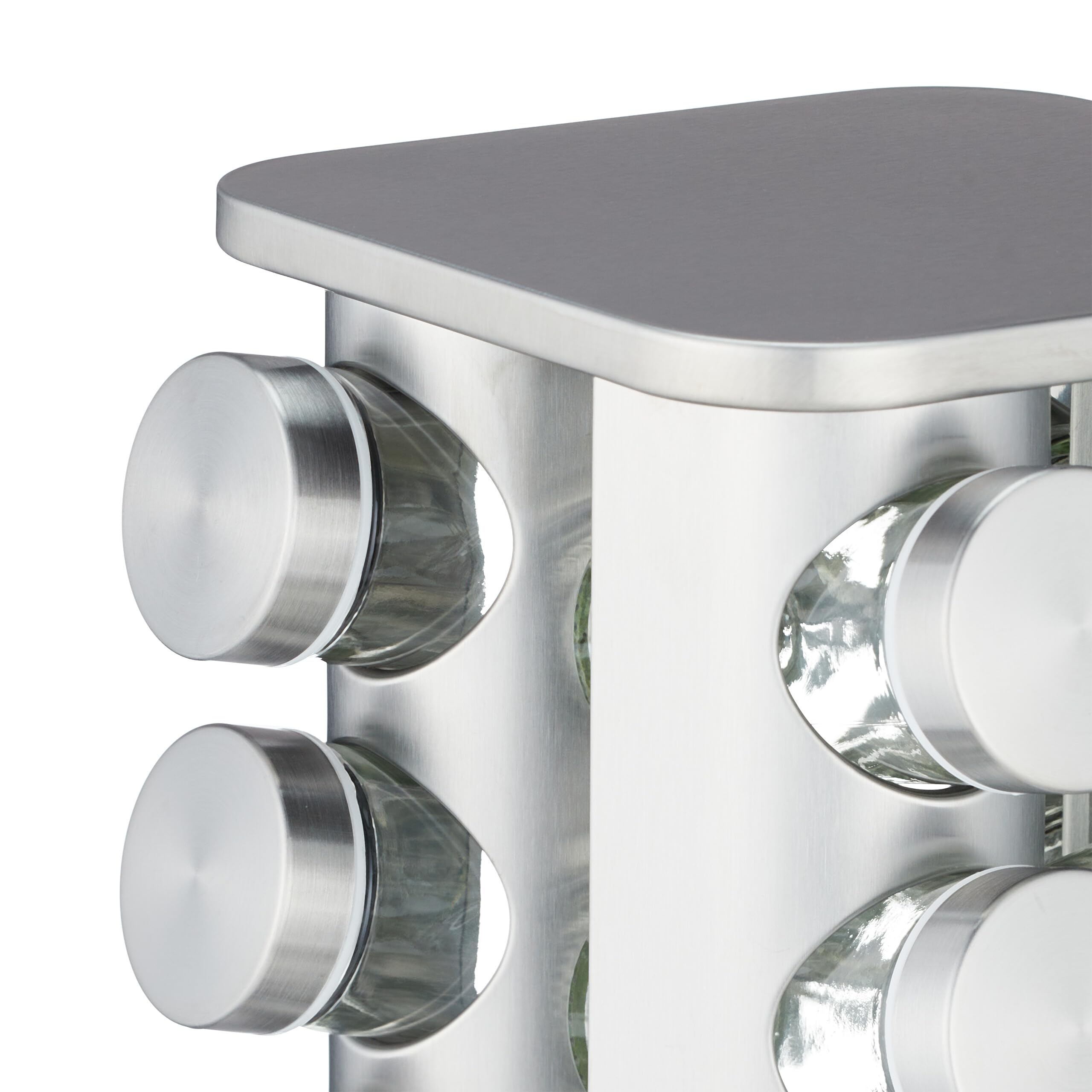 Relaxdays Tourniquet à épices, Acier INOX, 20 Pots en Verre, 40 étiquettes, Rotatif à 360°, HLP : 33,5x20x20 cm, argenté