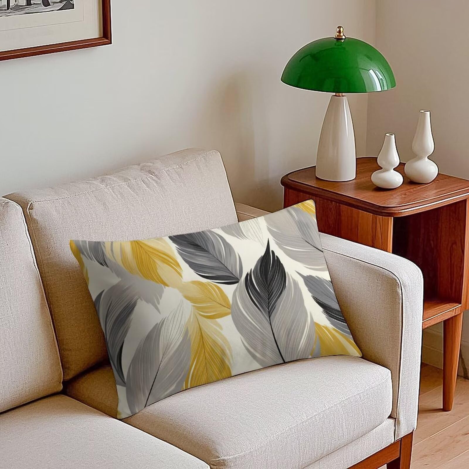 2et Set Kissenbezug 40x80 cm Dekokissen Sofakissen Outdoor Kissen Grau Kissenbezüge Kissenhüllen Dekorative Couchkissen Blatt Zierkissenbezüge mit Verstecktem Reißverschluss für Sofa Couch (XY303)