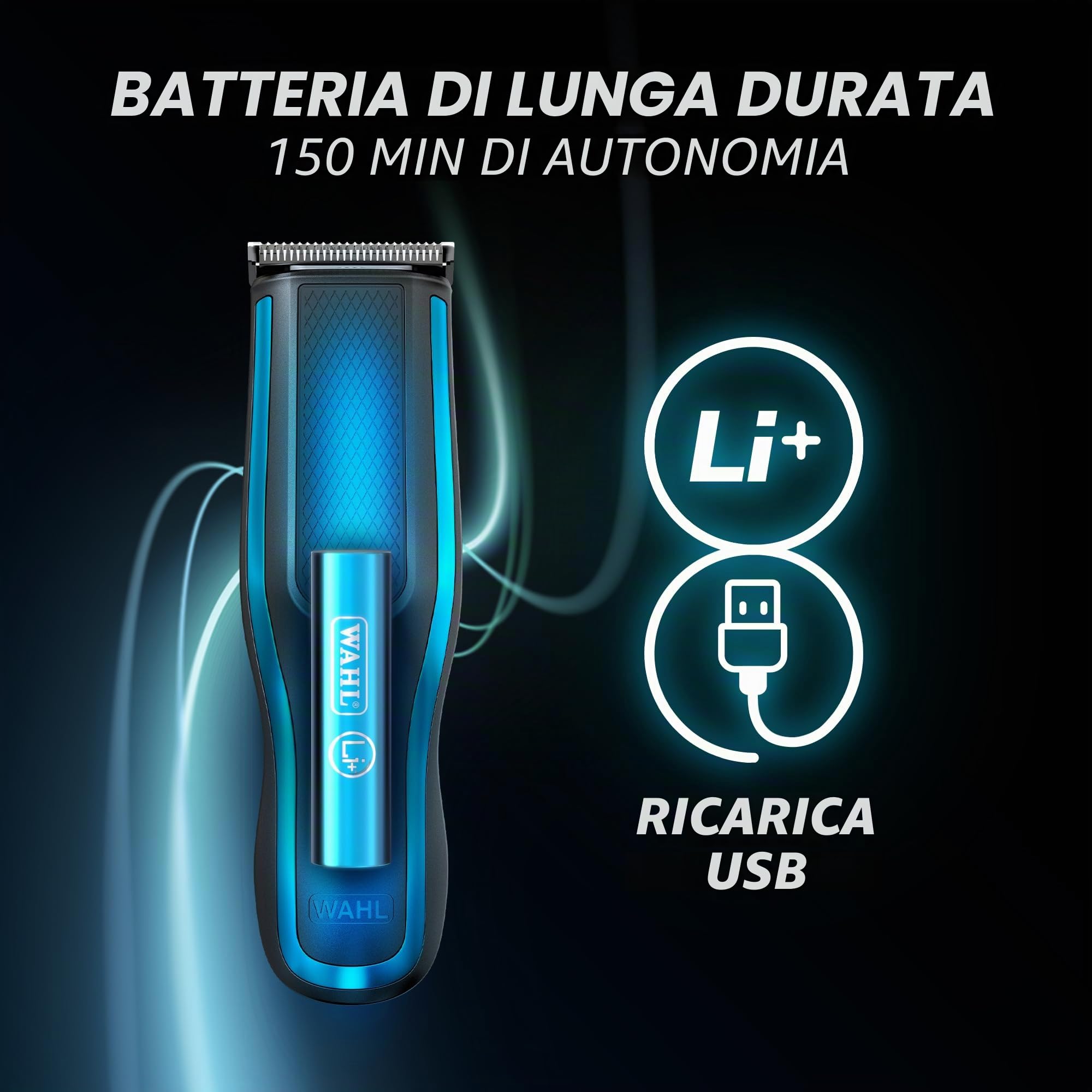 WAHL Self Clip 360 Kit tagliacapelli - Tagliacapelli automatico, senza fili, nero, 10 pettini, ricarica USB, batteria a lunga durata, autopulizia, lame risciacquabili, impugnatura facile, leggero