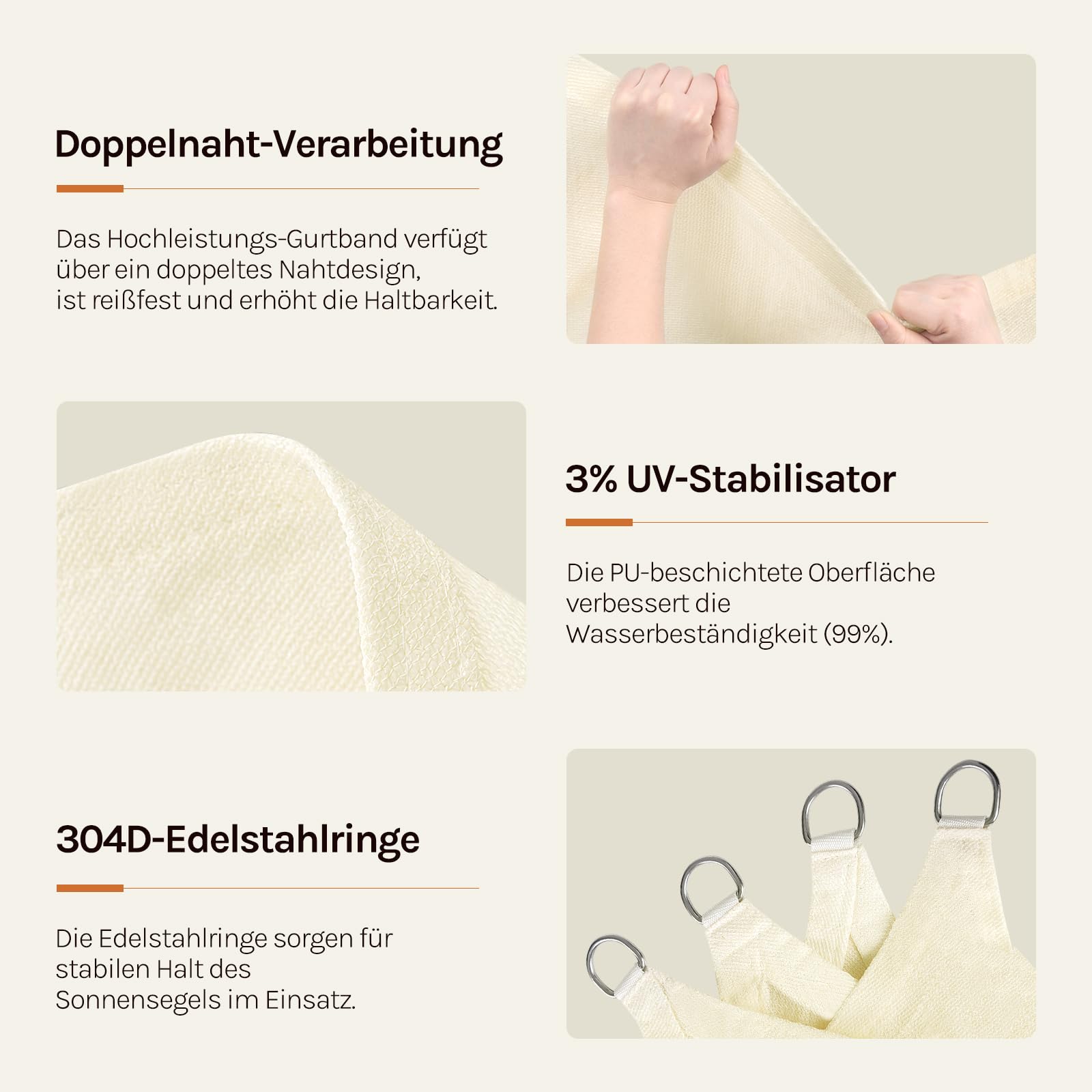 WOLTU Sonnensegel Rechteck 4x6m Creme wasserabweisend Sonnenschutz Polyester Windschutz mit UV Schutz für Garten Terrasse Camping