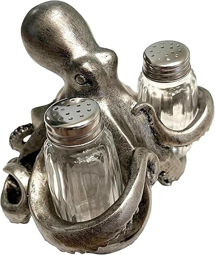 Miniatura 3 de The Bridge Collection Juego de 3 soportes para salero y pimentero de pulpo, artículos de cocina de pulpo, divertidos saleros y pimenteros para