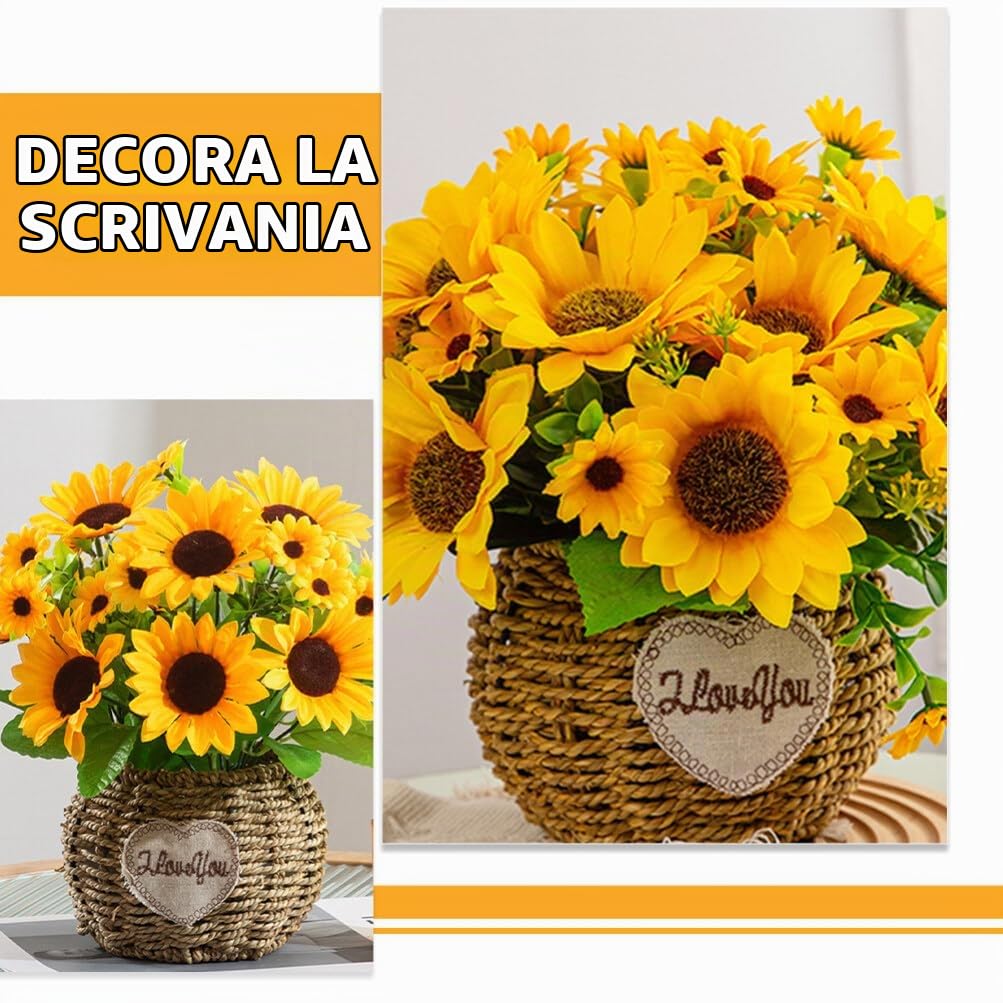 Bonsai Finto Di Girasole 9 Pollici Pianta Artificiale in Vaso Per Arredamento Casa Ufficio Scrivania E Davanzale Decorazione Di Fiori Artificiali