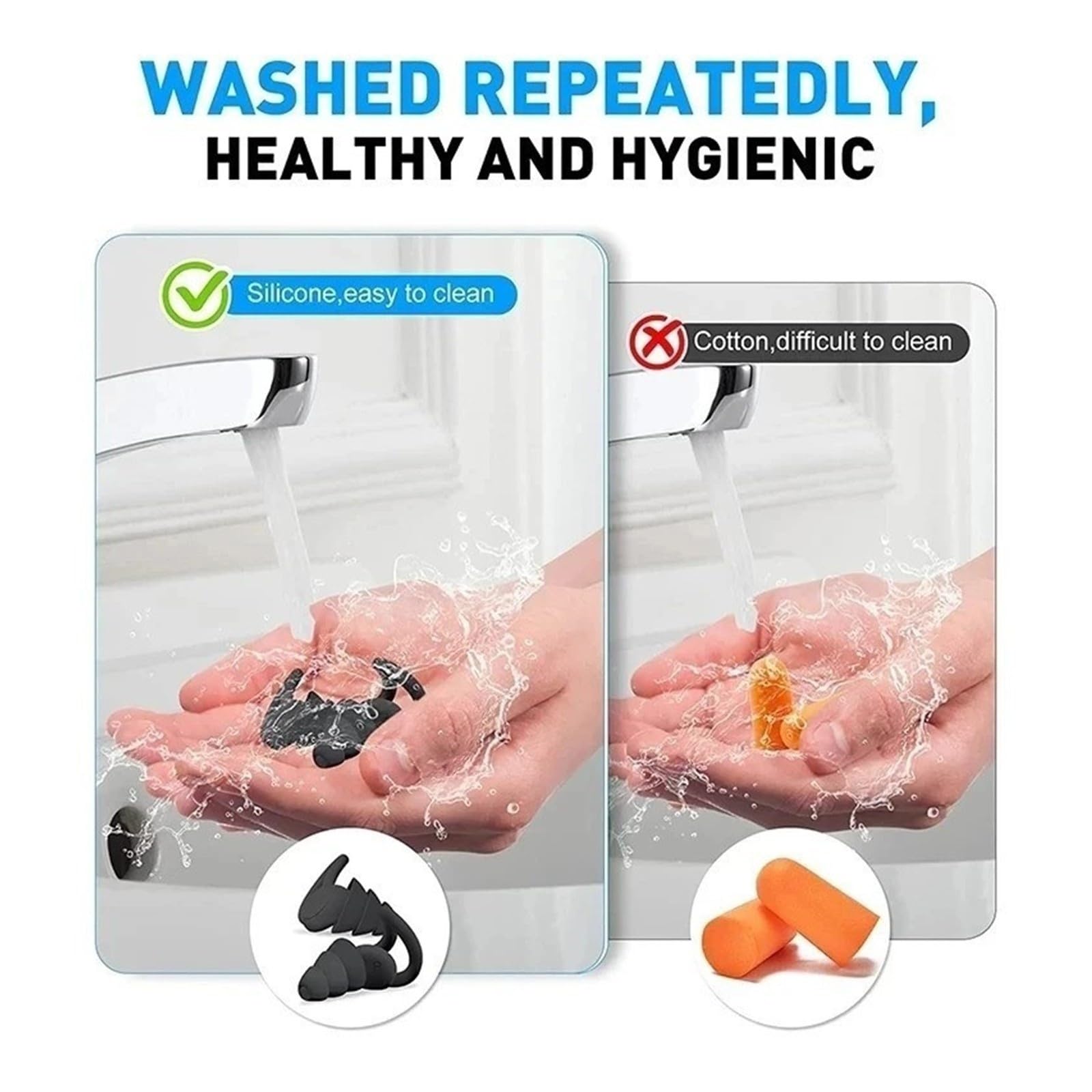 Bouchons d'oreilles en silicone souple 3 couches réutilisables antibruit pour voyage (gris)