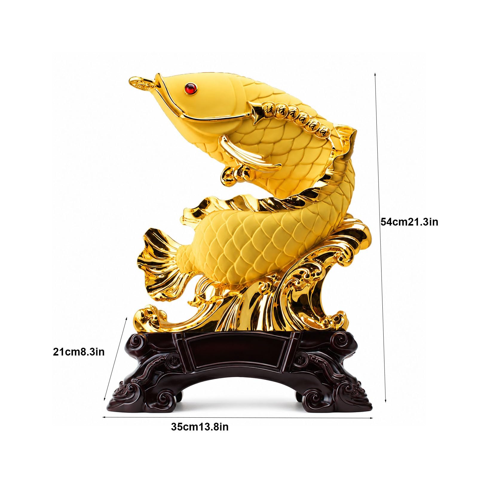 Złota figurka feng shui arowana ryba bogactwo monety, figurka z