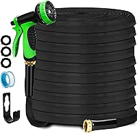 DiCandle 100FT Non-Expanding Garden Hose: Lightweight, Kink-Free, 10-Function Nozzle, Leak-Proof Metal Fittings for Yard, Lawn & Car Wash