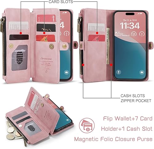Miniatura 3 de Defencase Funda para iPhone 13 Pro, para iPhone 13 Pro, cartera para mujeres y hombres, correa magnética de piel sintética duradera, con cremallera,