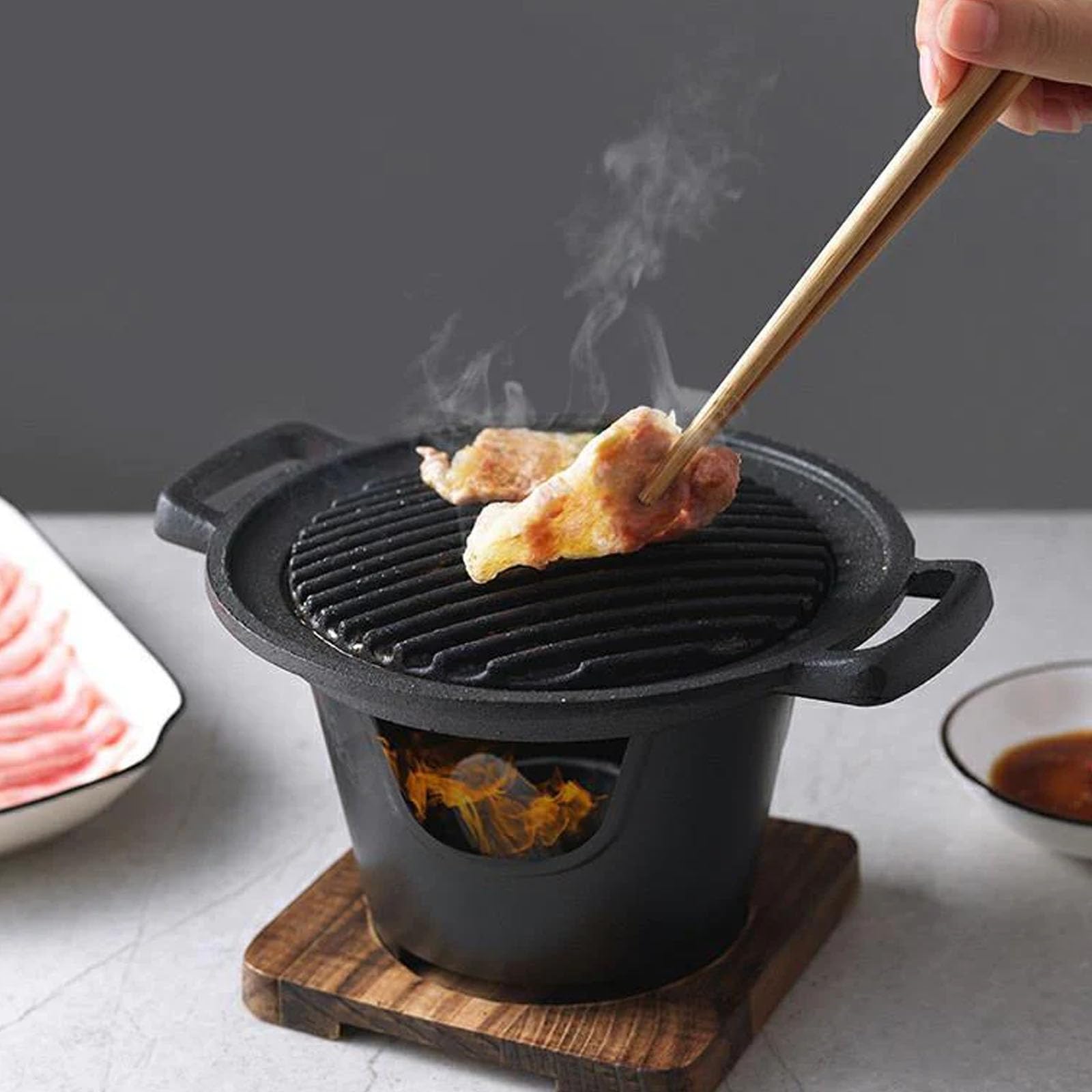 Saihisday 9 "Singola Persona Grill Japanese Hibachi Grill, Tavolo Portatile Grill, Coreano BBQ Charcoal Grill, Heavy Duty Cast Aluminium Grill Platter