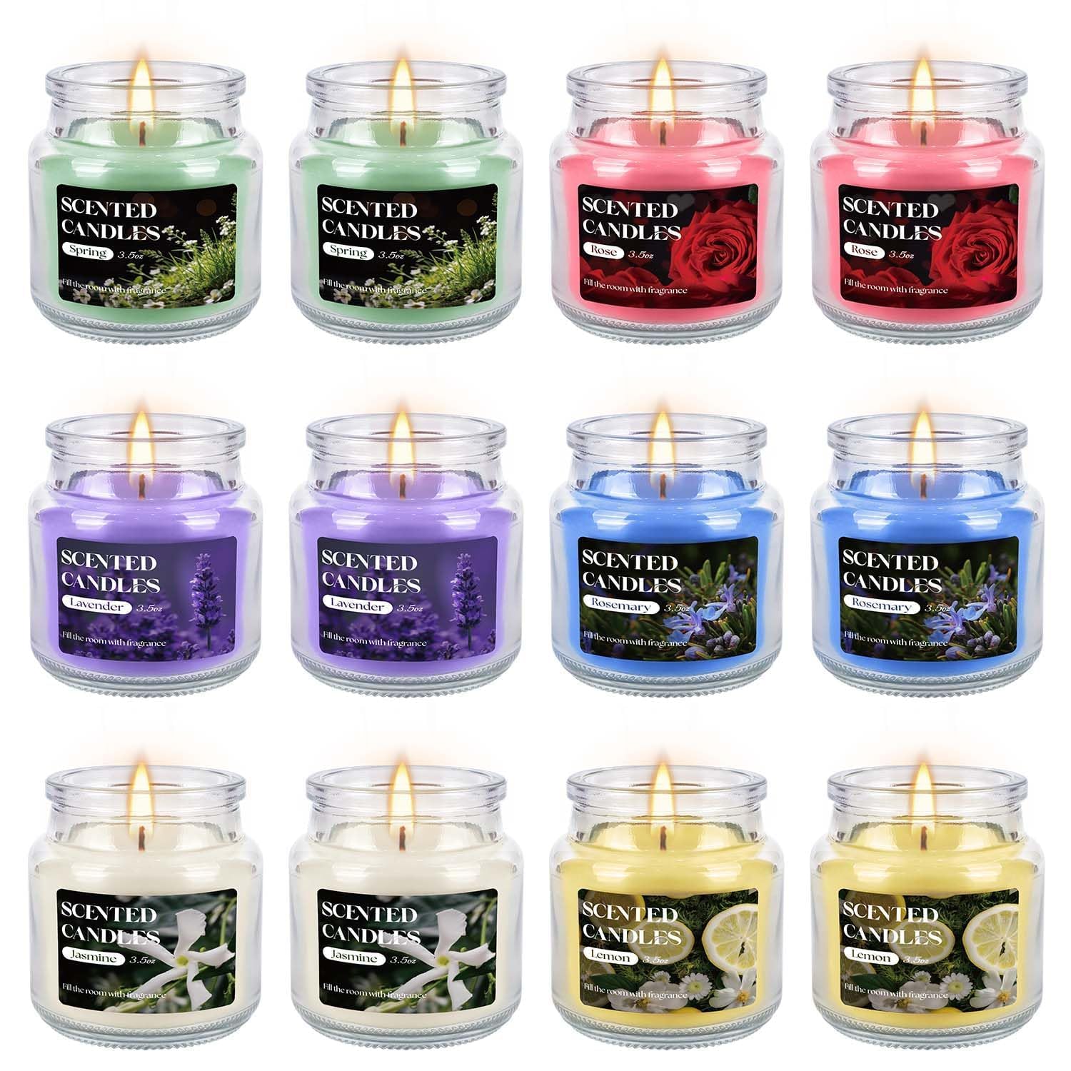 12 Pack Scented Candles Set - 3.5oz Soy Wax Aromatherapy Candles with 6 Fragrances, Long Burning Glass Jar Candles for Home Bedroom Kitchen Bathroom Dining, Gift Set for Women Men