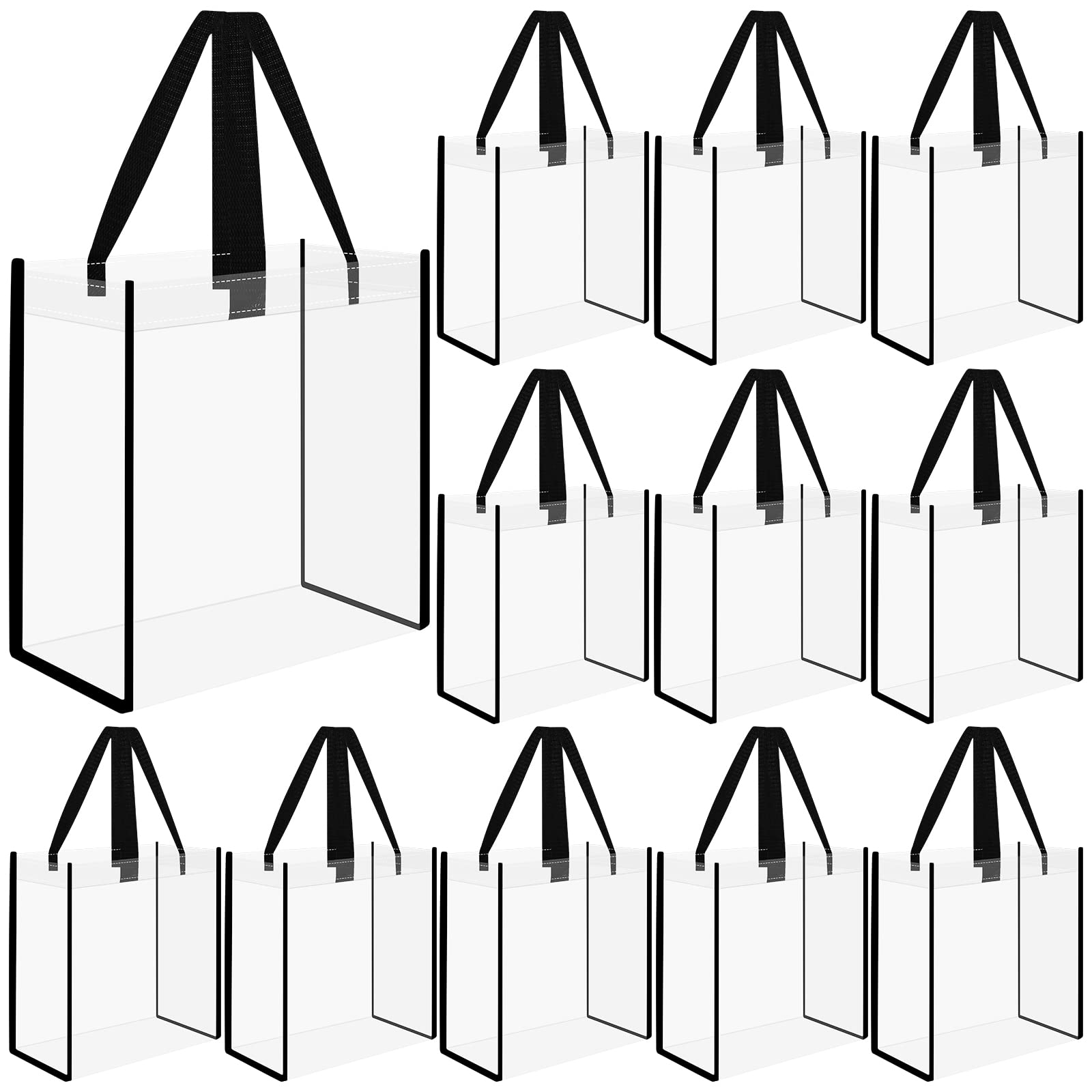 Mototo 12 Pack Clear Tote Bag Stadium Approved Plastic Tote Bag Transparent PVC Shoulder Handbag Clear Beach Bag Plastic Tote Bags with Handles for