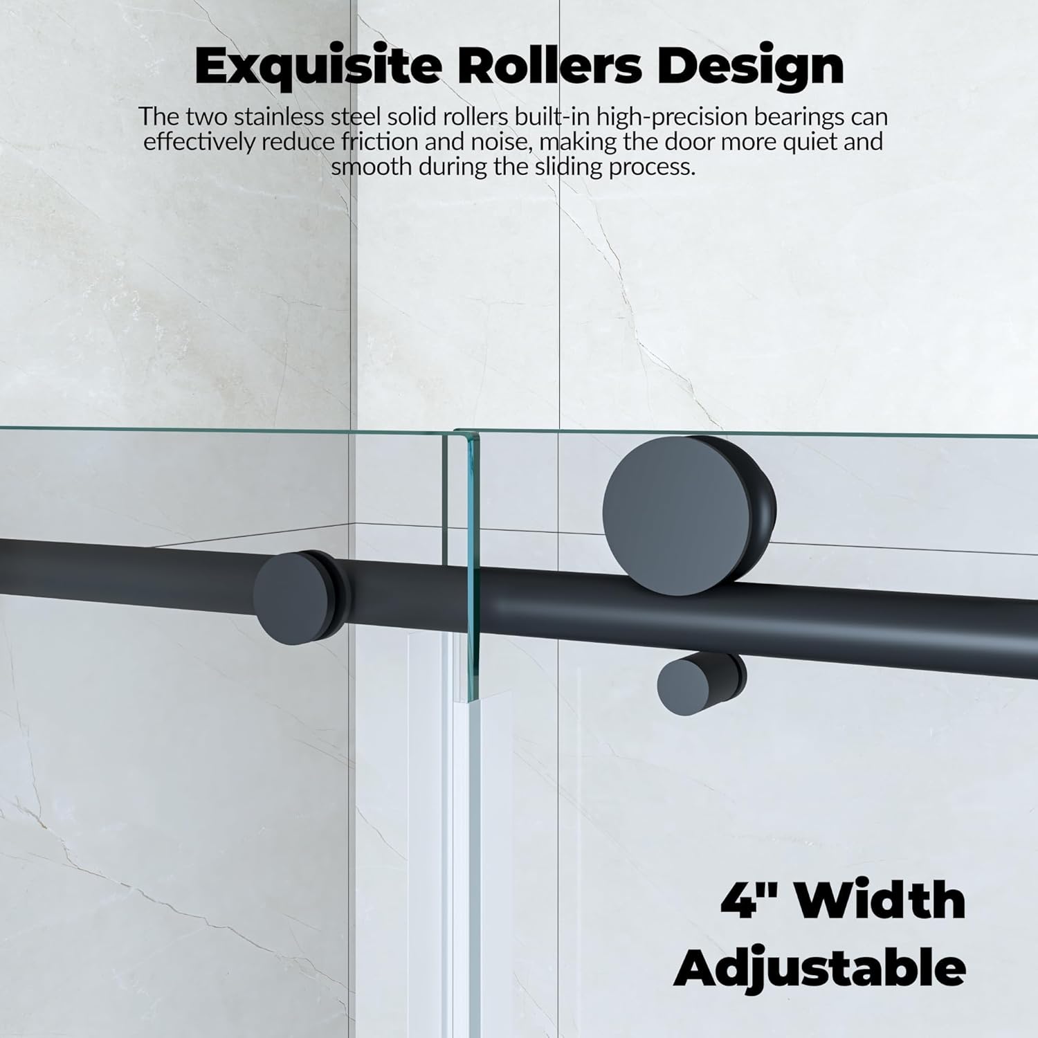 Frameless Sliding Shower Door – 44-48" Adjustable Width x 76" H, 6mm Clear Tempered Glass, Easy-Clean Coating, Matte Black Stainless Steel Round Rail, Durable Modern Bathroom Design,