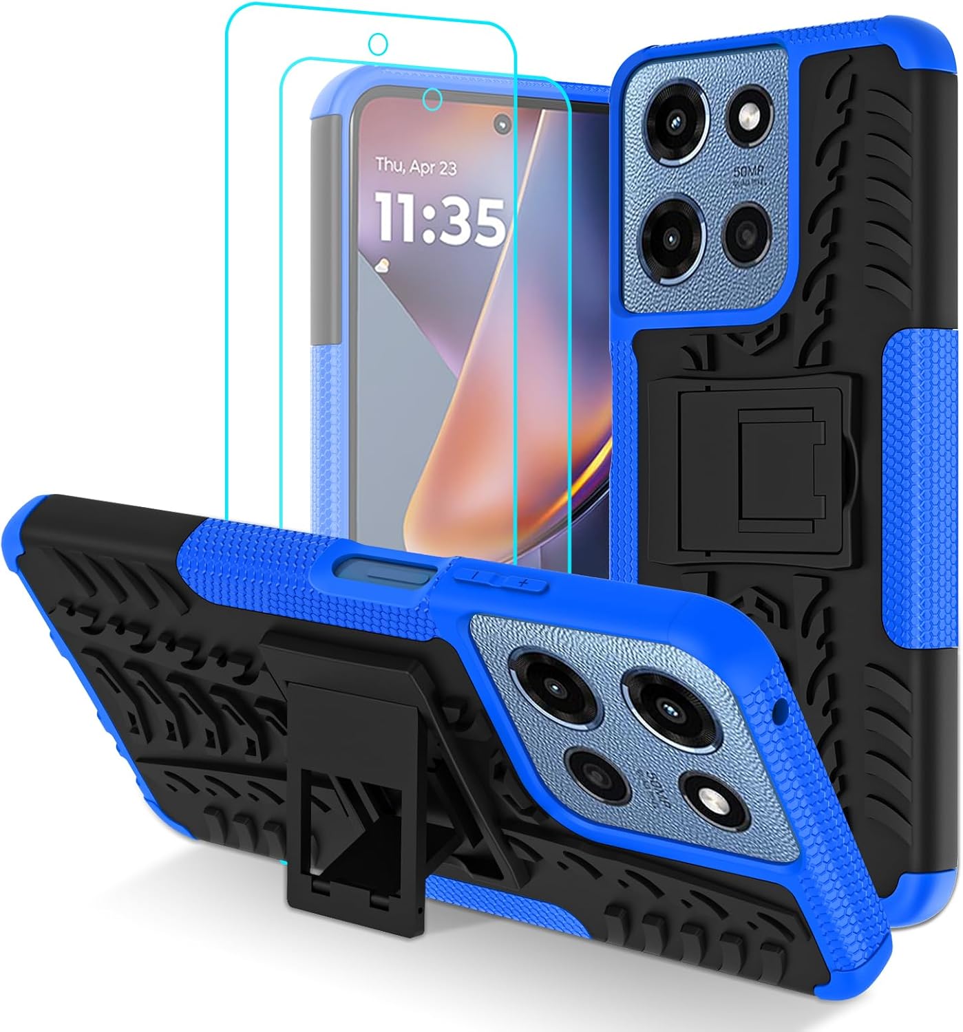 for Motorola Moto G Play 2026 Case, Moto G 5G 2026/2025 Case with 2 Pack Screen Protector, Military Grade Shockproof, Heavy Duty Robust Bumper Protective Cover with Kickstand, Blue