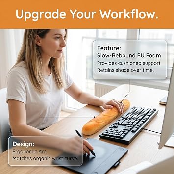 MAGICLULU Baguette Bread Keyboard Wrist Rest, 13.7 Soft Slow Rebound Realistic French Loaf Prop, Funny Ergonomic Wrist Support for Typing, Office Desk Decor & Bakery Photography Display