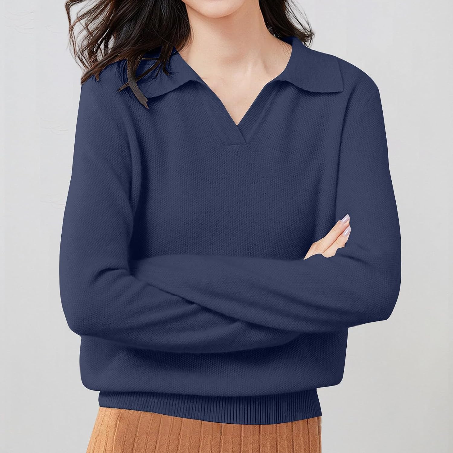 Heevina Sweaters for Women Solid Color Knitted Knit Lapel V Neck Warm Jumpers Winter Sweater Outerwear