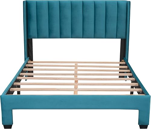 Miniatura 59 de Cama de plataforma de tamaño Queen con cajones para dormitorio, marco de cama tapizado de terciopelo para niños, niñas, adolescentes y adultos, no