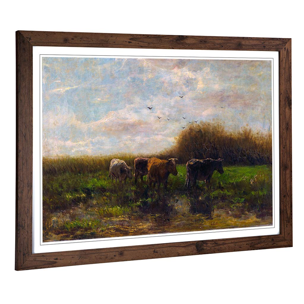 Big Box Art Framed Print of Willem Maris Cows Design | Wall Art Picture | Home Decor for Kitchen, Living, Dining Room, Lounge, Bedroom, Hallway, Office, Walnut, A2 / 24.5x18 Inch / 62x45cm