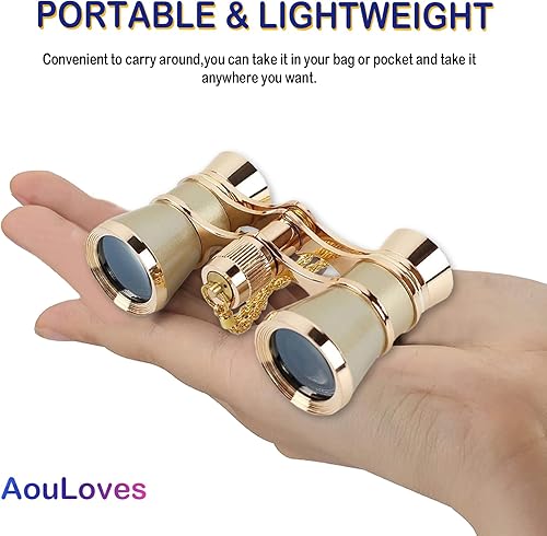 Miniatura 4 de AouloveS Binoculares para lentes de ópera, binoculares de 3 x 25 pulgadas, mini binoculares compactos con cadena para adultos, niños, mujeres, en