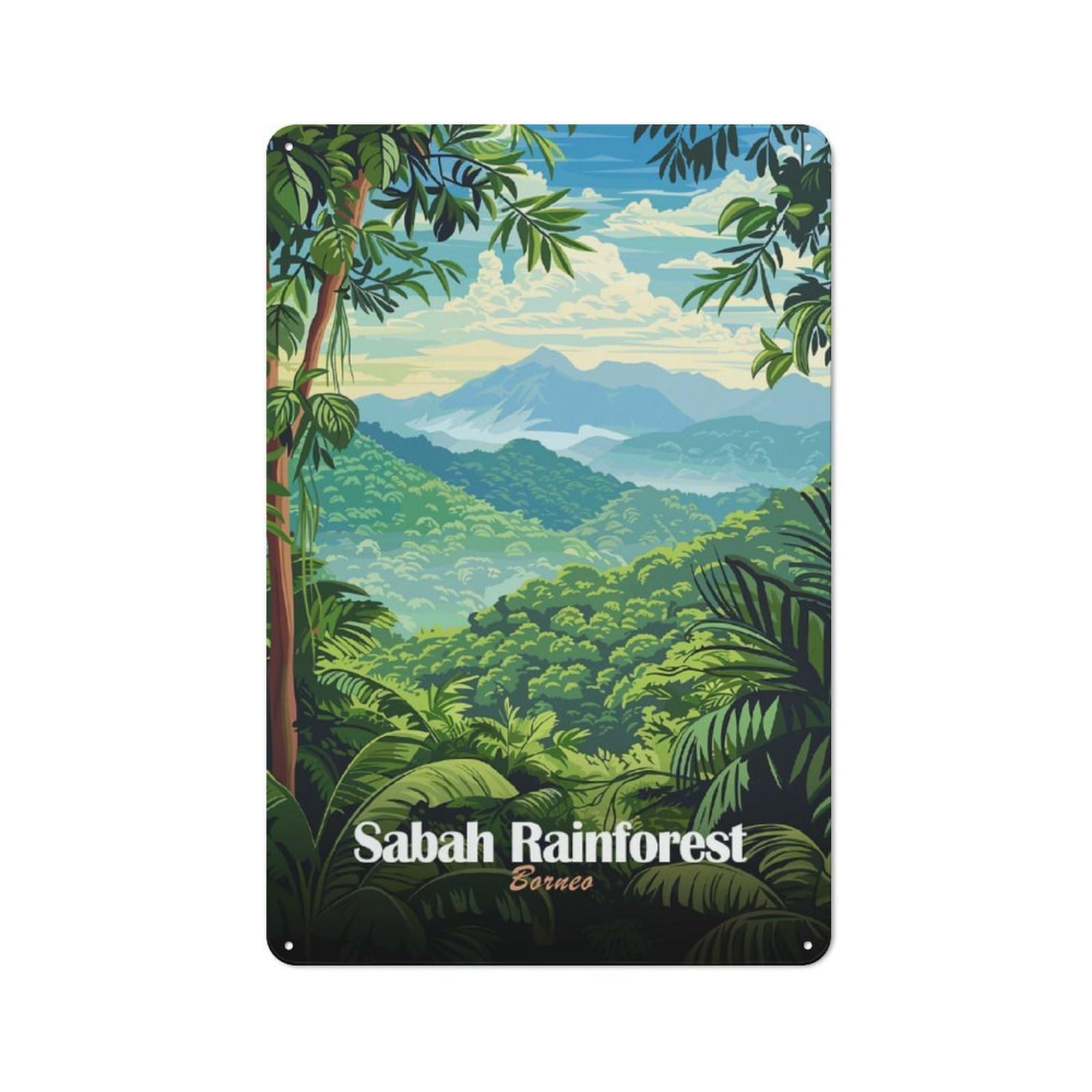 Junmoney Style-2 Tin Wall Plaque 30X20cm With Sabah Rainforest Borneo For Garage Wall, With Clear Vintage Wall Decor Character