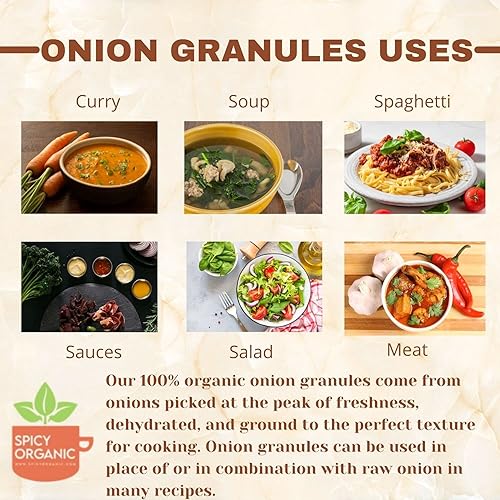 Miniatura 4 de SPICY ORGANIC Gránulos de cebolla  Pure USDA Organic  Cebolla granulada culinaria sin OMG  Perfecto para usar en salsas, sopas, aderezos para