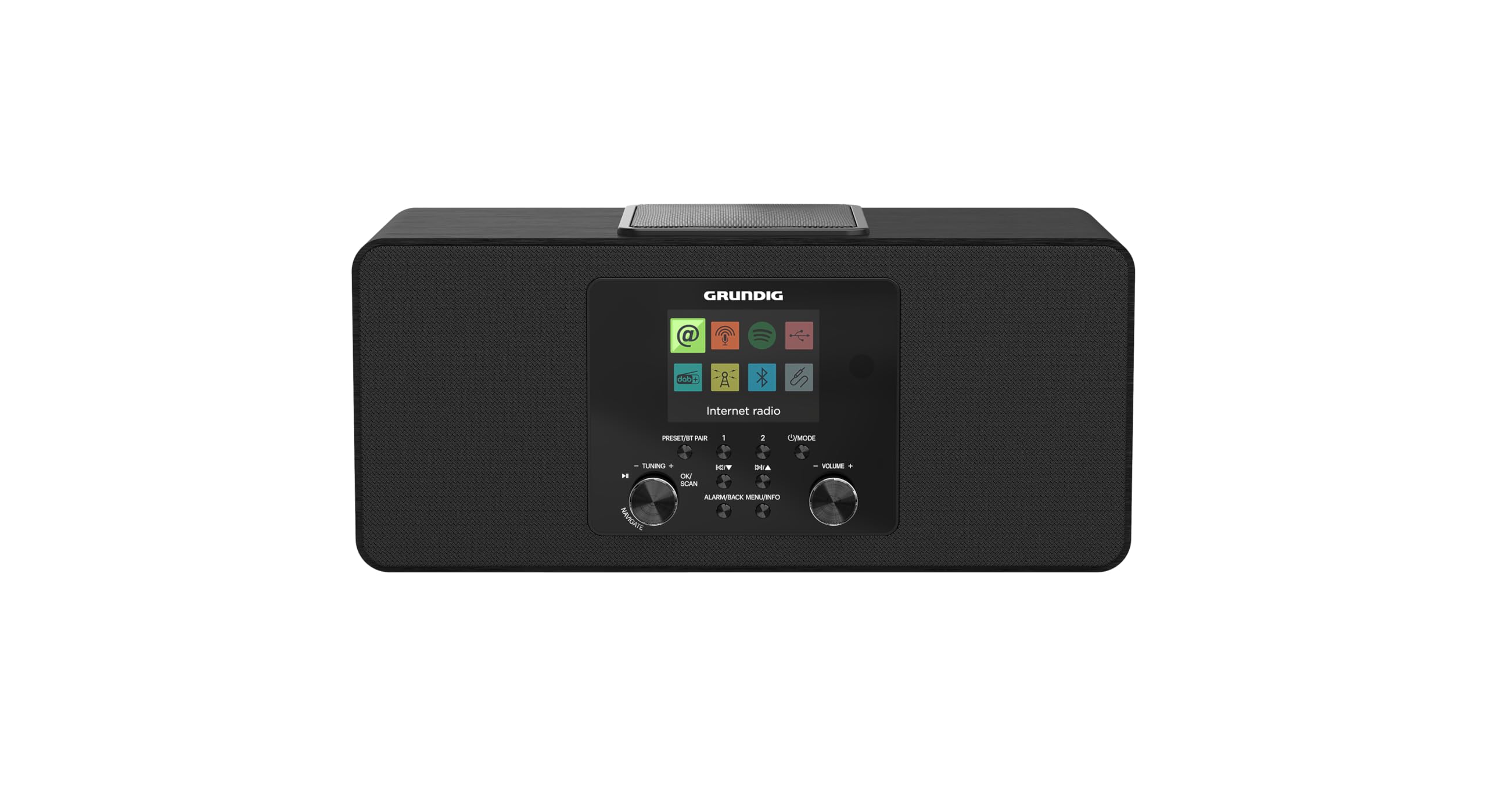 Grundig DTR 6100 2.1 DAB+ Web B All-In-One Internet- und Digitalradio, FM, 2.1 Radio mit Subwoofer, 28 W RMS, USB, Spotify Connect, Alarmfunktion, Einschlafautomatik, Farbdisplay, Schwarz