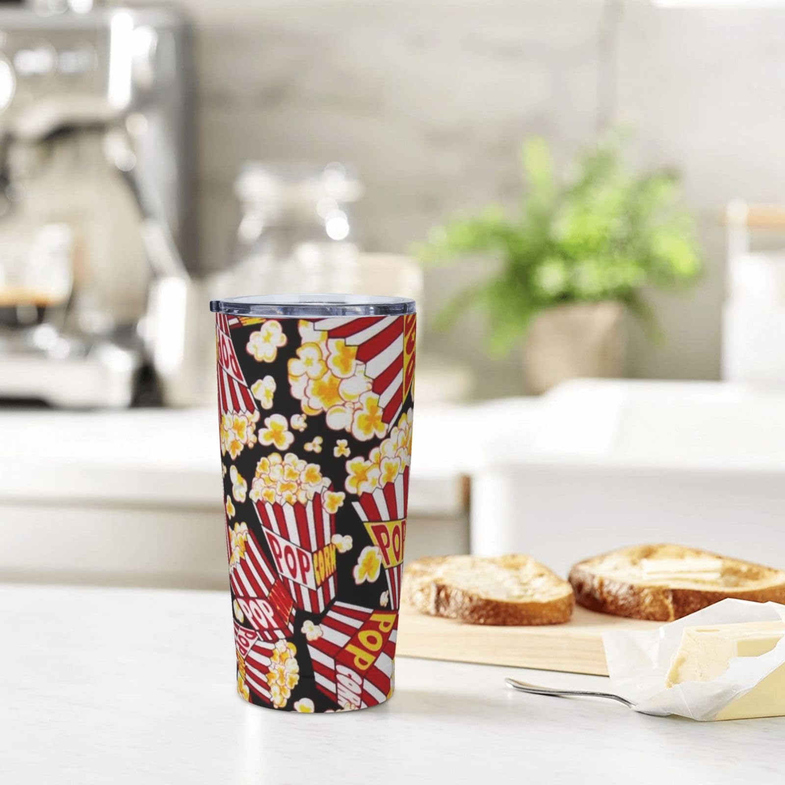 Bedruckter Edelstahlbecher mit Popcorn-Aufdruck, Auto-Becher, tragbarer Thermobecher