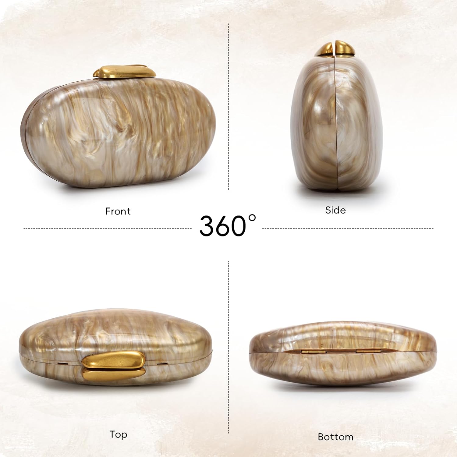 Oweisong Acrylic Evening Clutch for Women Formal Oval Shell Handbag | Marble Seashell Bag, Small Capacity, Chain Shoulder Bag, Formal Evening Bag, Wedding Bride Purse
