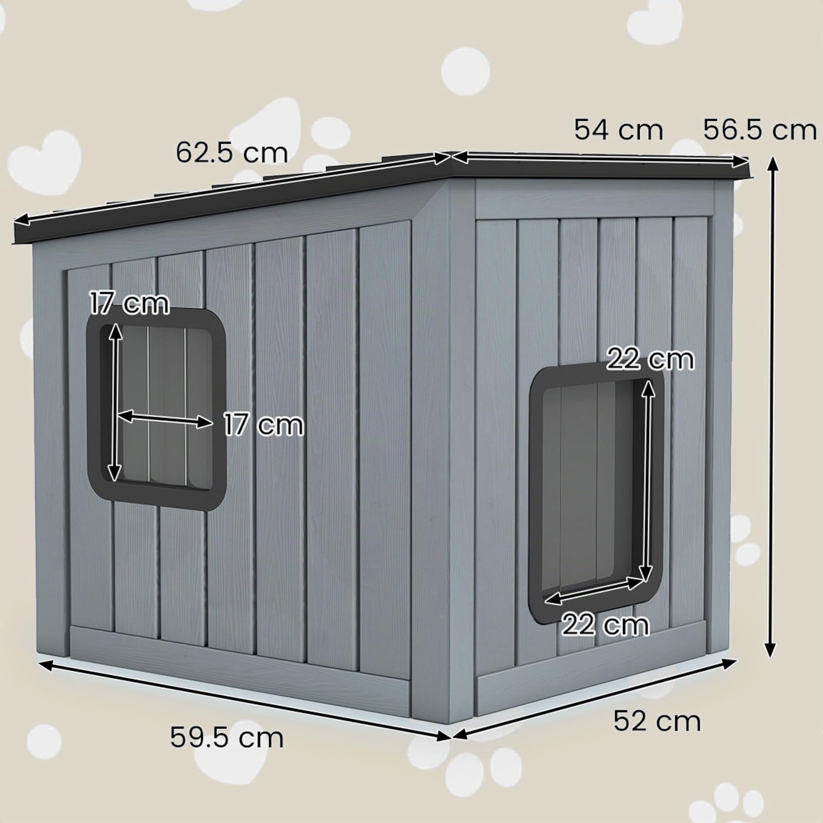 GYMAX Niche pour Chien Chat en Plastique Imperméable, 54 x 63 x 56,5 cm