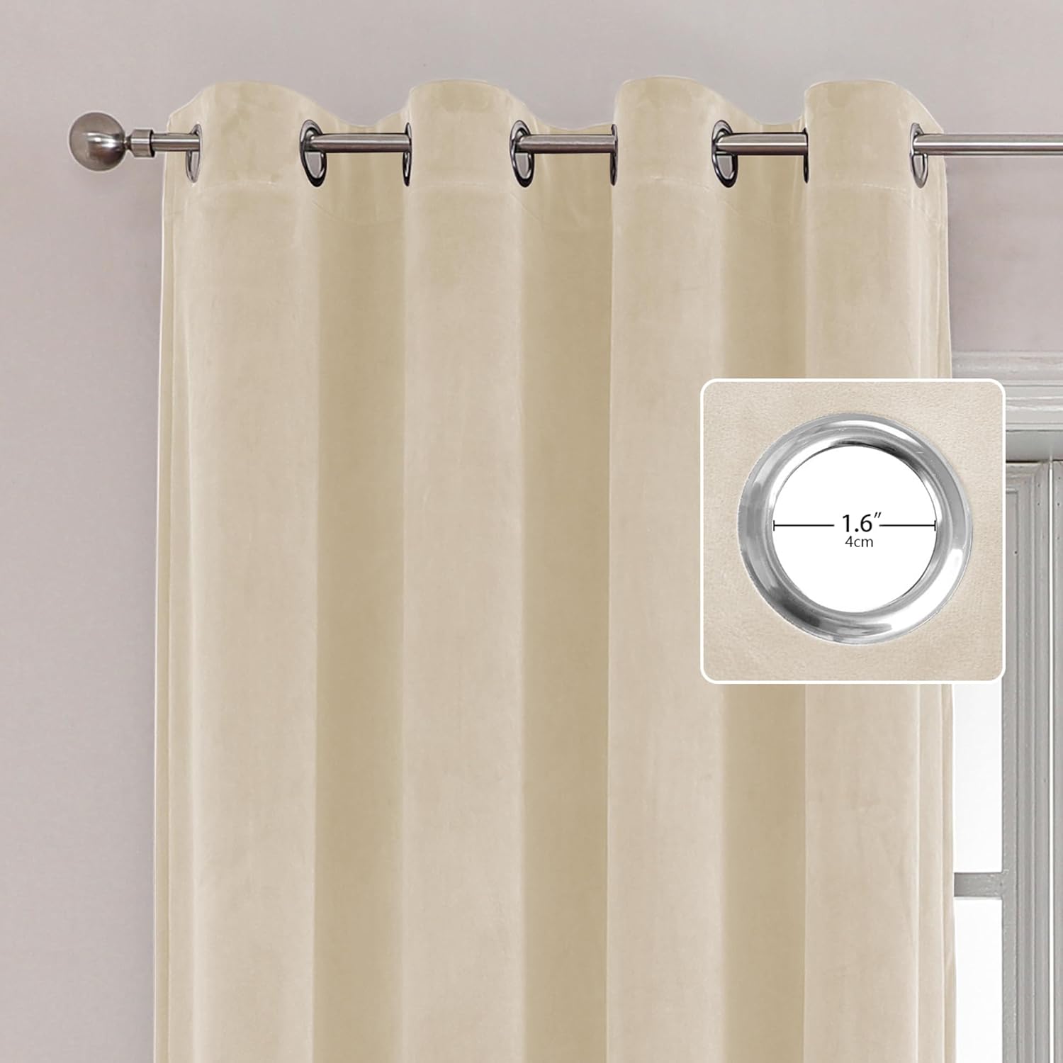 Ivory Velvet Curtains - Elegant Grommet Curtains Thermal Insulated Soundproof Room Darkening Curtains Blackout Drapes for Classical Living Room Bedroom Decor 52 x 109 Inch Set of 2