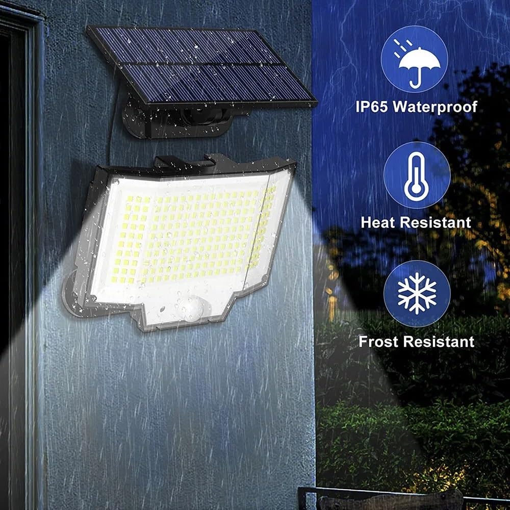 Lampa zewnętrzna z oświetleniem ulicznym na energi Lampy solarne 200 diod LED Oddzielny panel zewnętrzny Zasilane energią słoneczną Światła przeciwpowodziowe ze zdalnymi wodoodpornymi kinkietami IP65