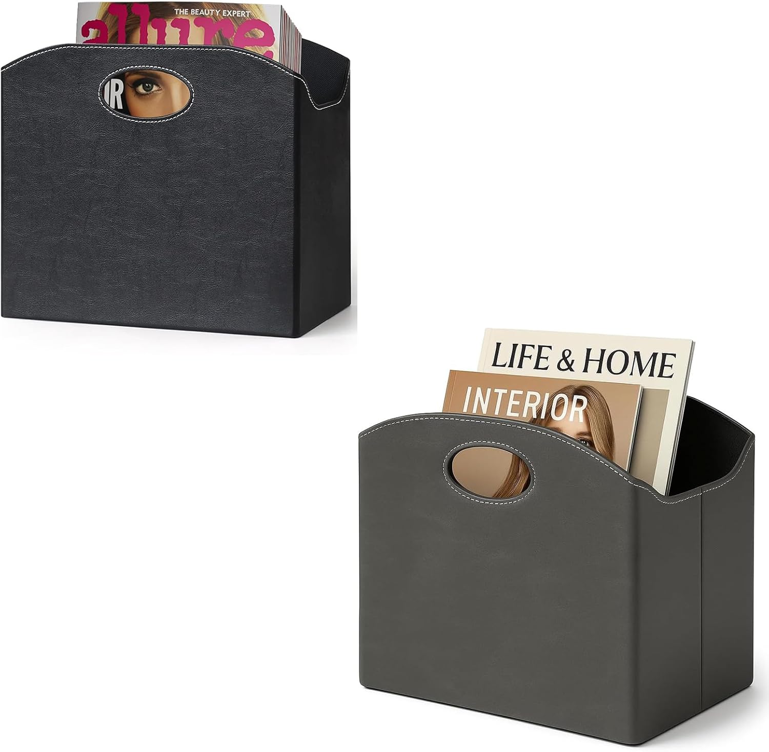 EZDeco Magazine Holder Foldable Magazine Rack Floor PU Leather File Holder Newspaper Book Storage Magazine Basket Document File Folder Organizer for Office Home