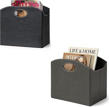 EZDeco Magazine Holder Foldable Magazine Rack Floor PU Leather File Holder Newspaper Book Storage Magazine Basket Document File Folder Organizer for Office Home